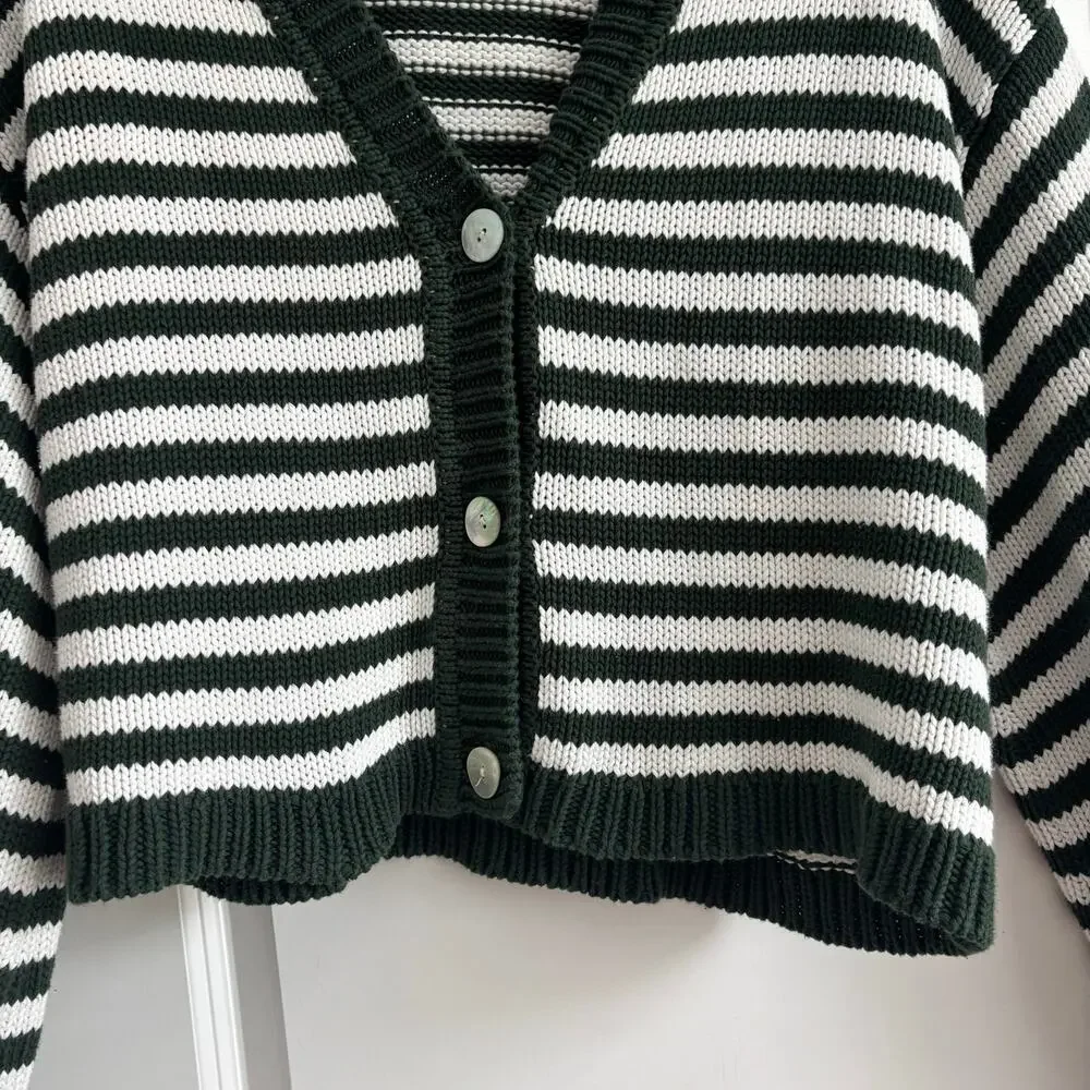 Show‎ Me Your Mumu Good Karma Cardigan Forest Green Striped Balloon Sleeves Sz L